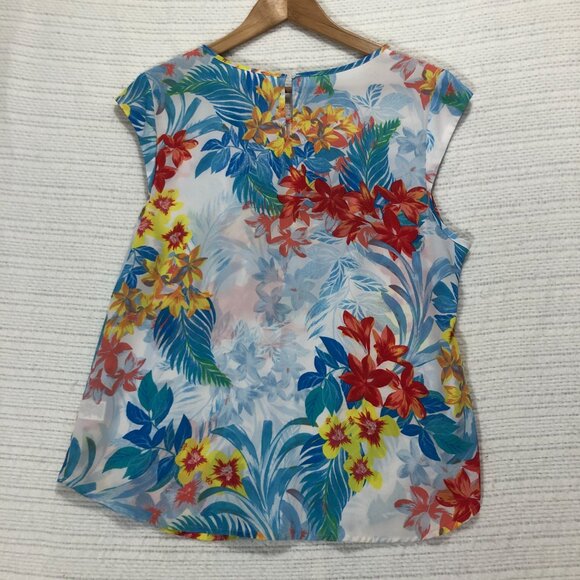 Candies Women's Size XL Colorful Floral Sleeveless‎ Hawaiian Blouse - Picture 4 of 6